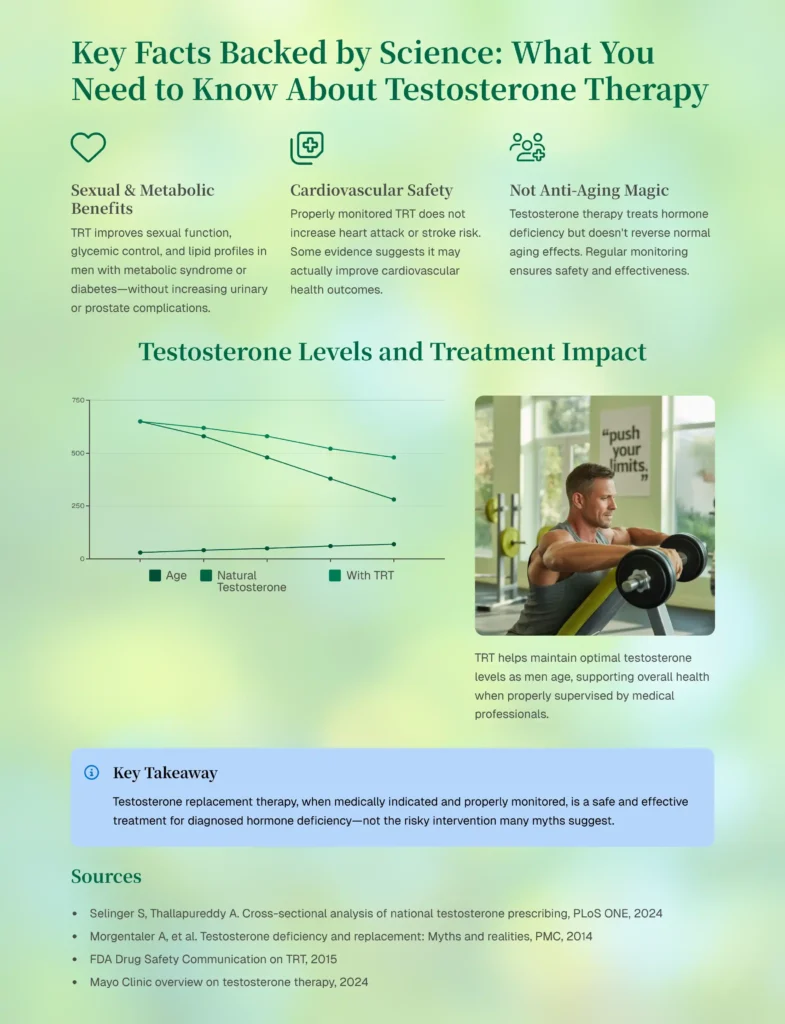 Two men conversing about key facts backed by science on testosterone therapy.